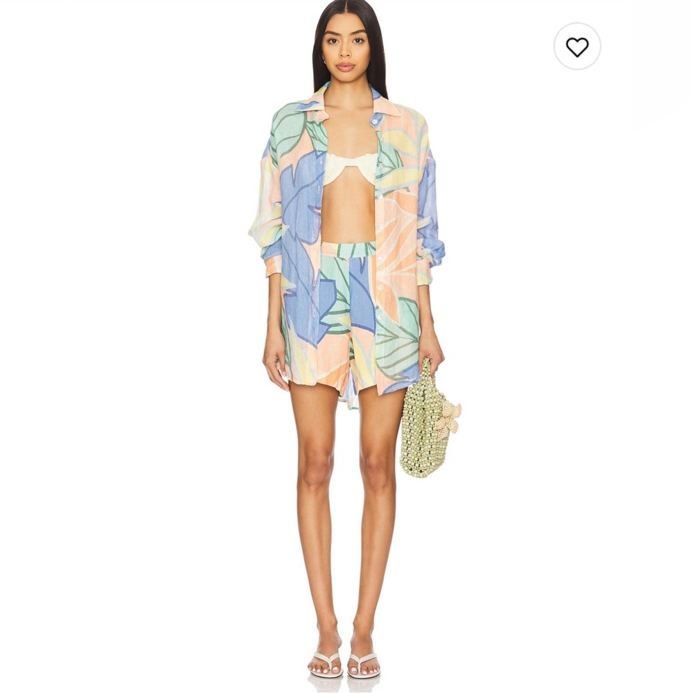 Vitamin A set- Playa Linen Boyfriend shirt and Getaway shorts in Retro Jungle